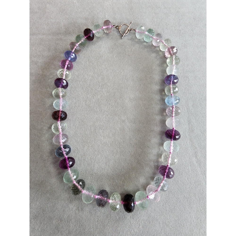 LUCAS LAMETH Luc 925 Sterling Silver & Faceted FLUORITE Necklace Hand-Tied‎